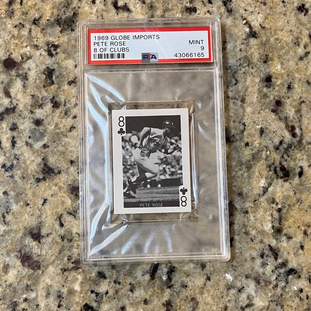 1969 Globe Imports Pete Rose 8 Of Clubs PSA Mint 9